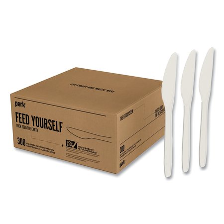 PERK Eco-ID Compostable Cutlery, Knife, White, PK300, 300PK PK56199